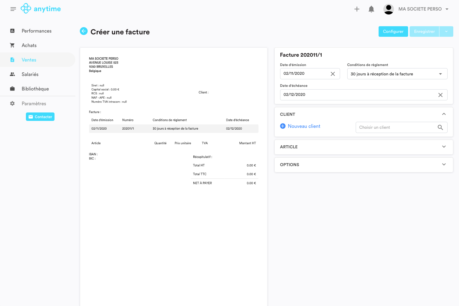 Creating an invoice with Anytime is simple and intuitive